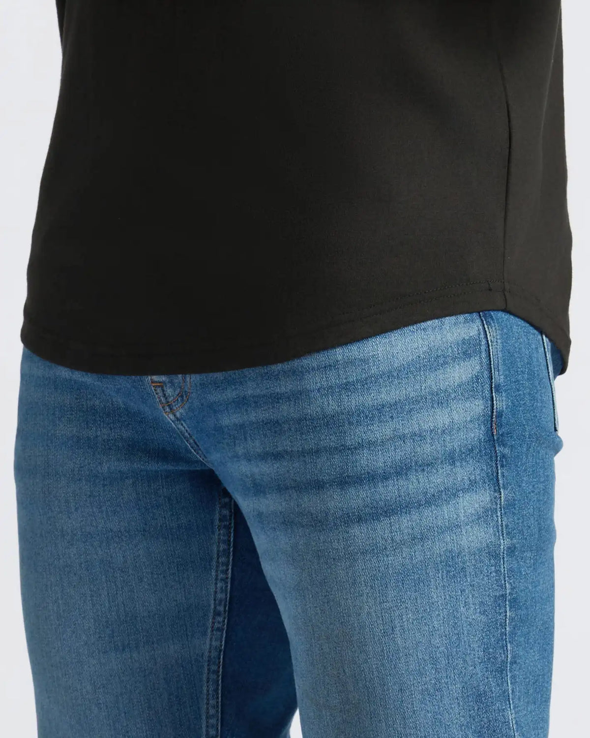 Black Curved Hem Classic Crew Neck