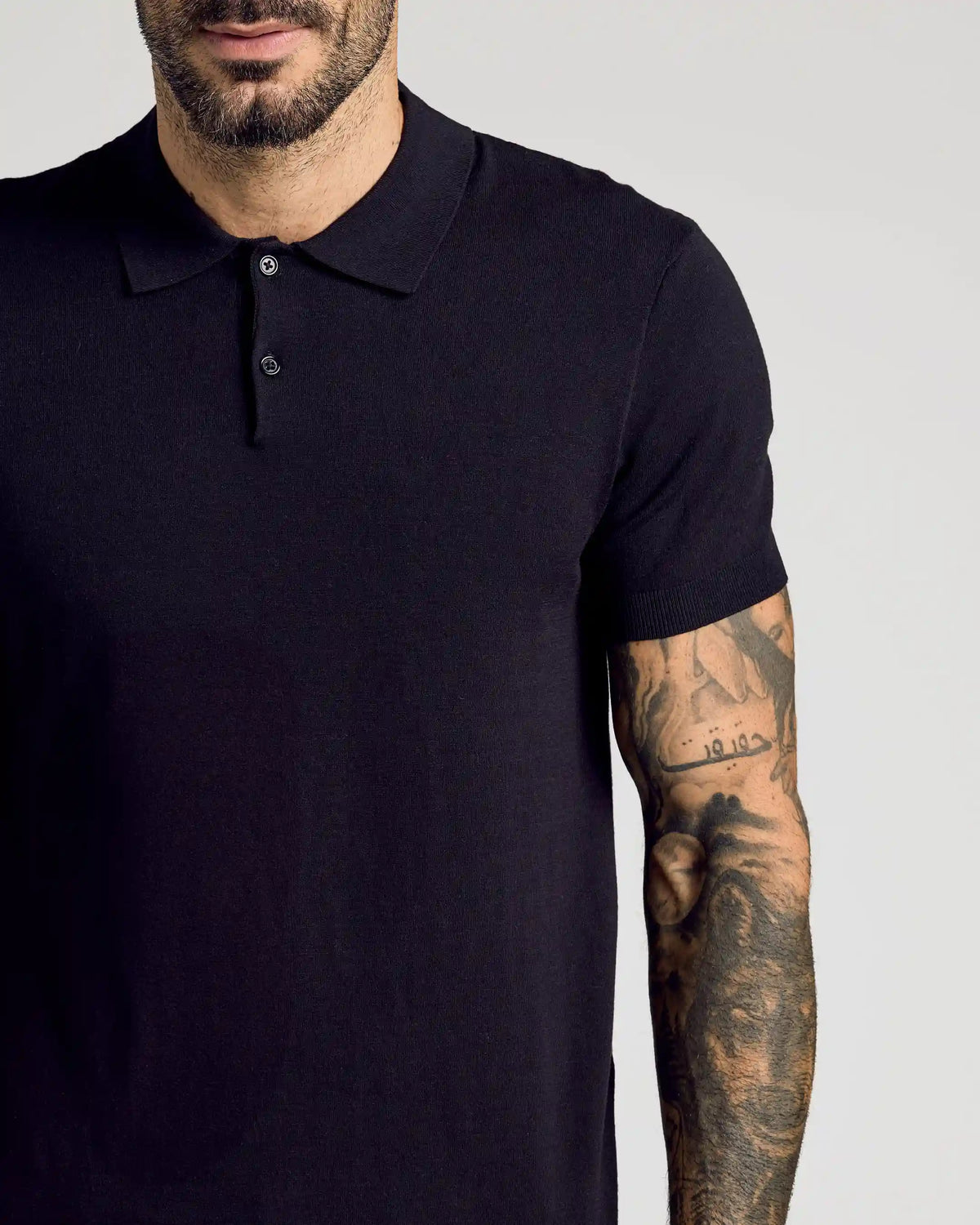 Black Short Sleeve Sweater Polo