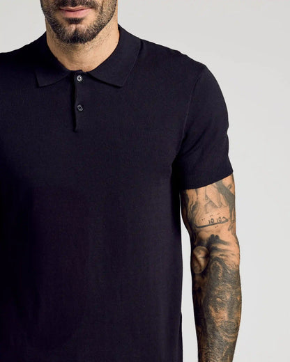 Black Short Sleeve Sweater Polo