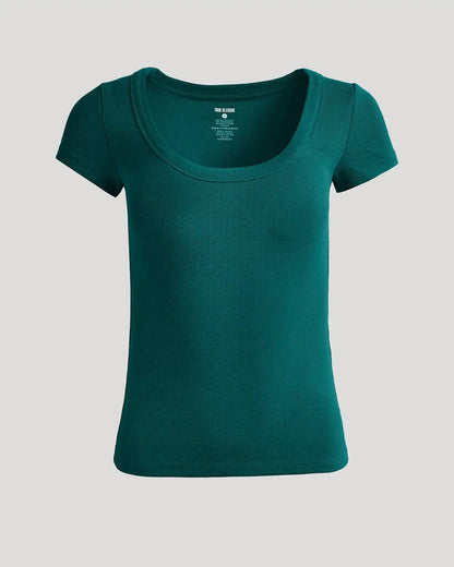 Womens Deep Emerald Ribbed U-Neck Tee