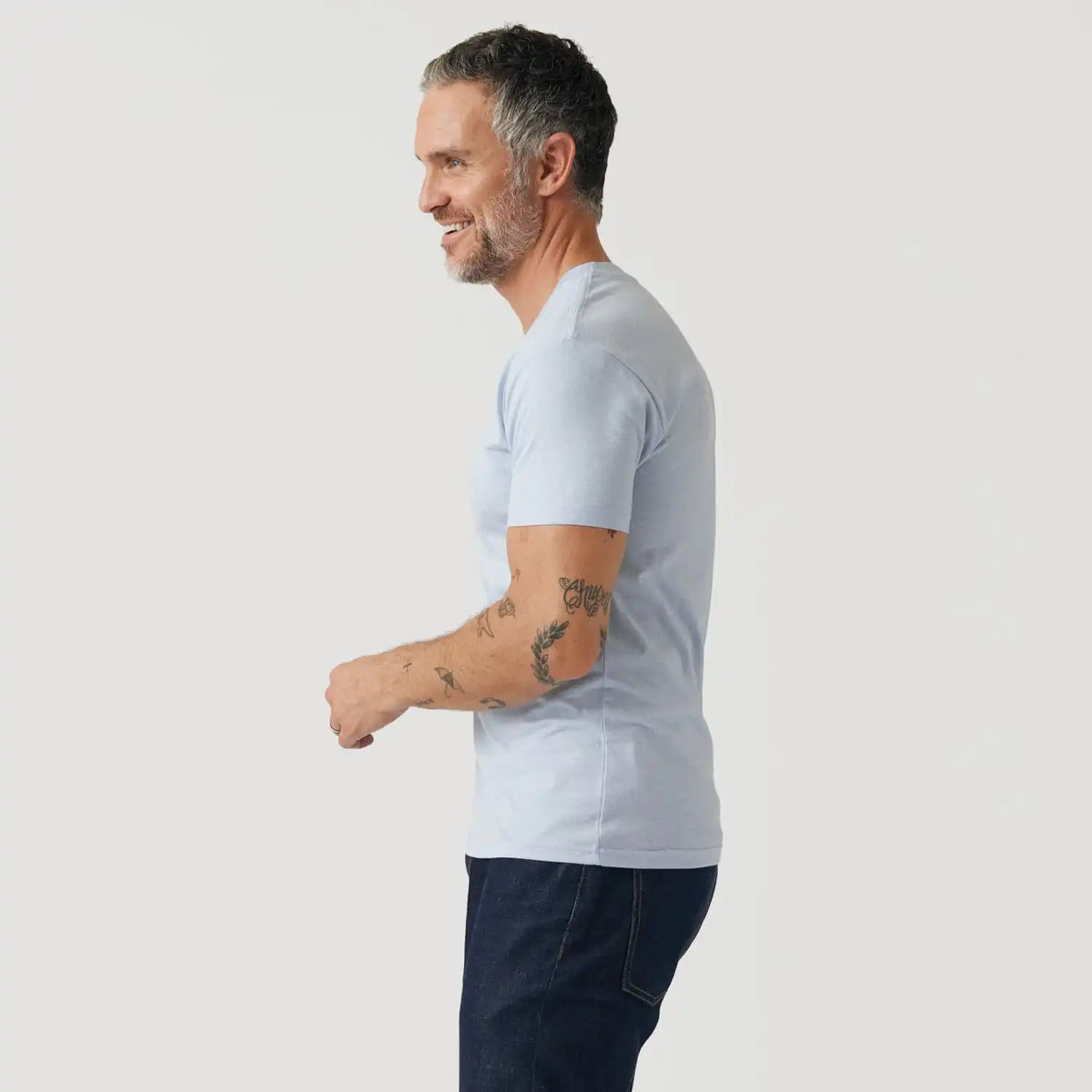 Heather Pale Blue V Neck T Shirt