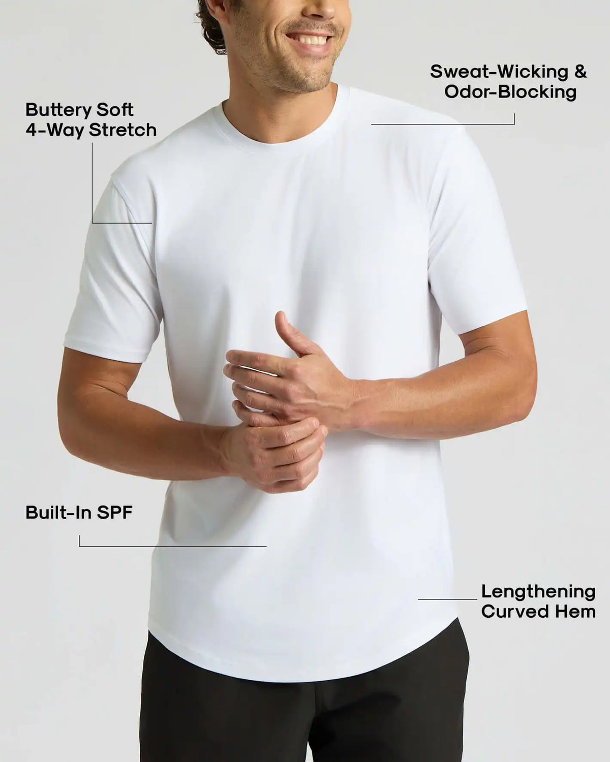White Active Curved Hem Crew
