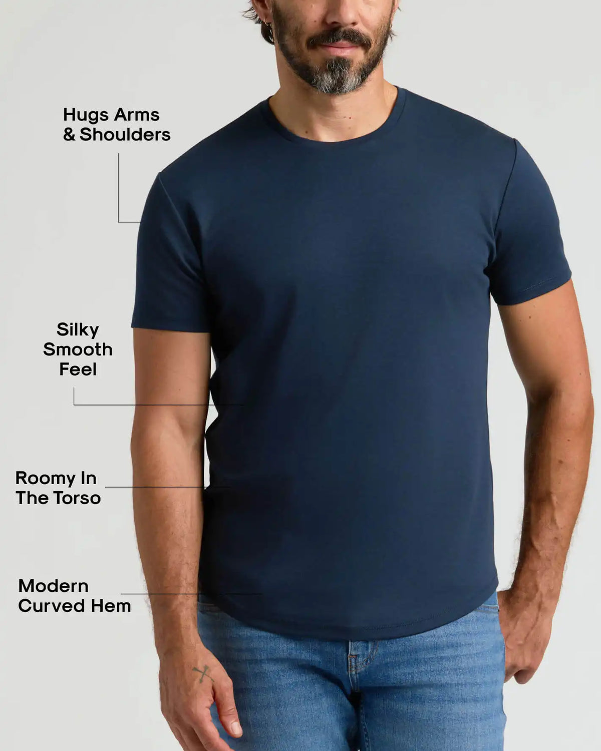 Pima Cotton Blend Curved Hem Crew 4-Pack