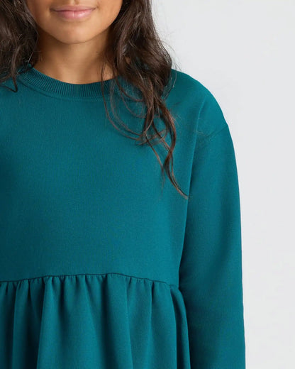 Girls Deep Emerald Long Sleeve Fleece Dress