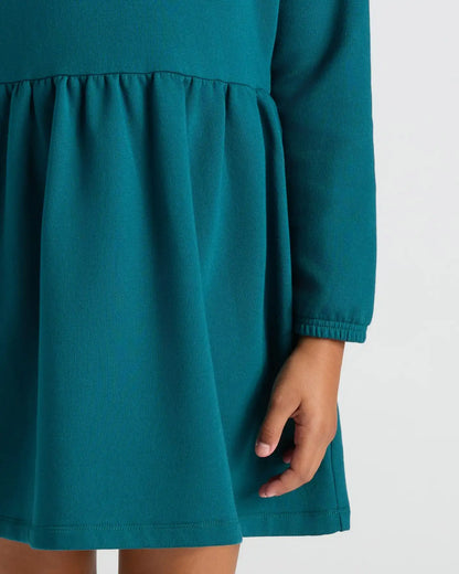 Girls Deep Emerald Long Sleeve Fleece Dress