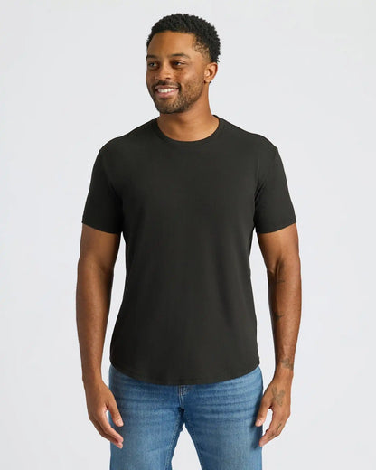 Black Curved Hem Classic Crew Neck