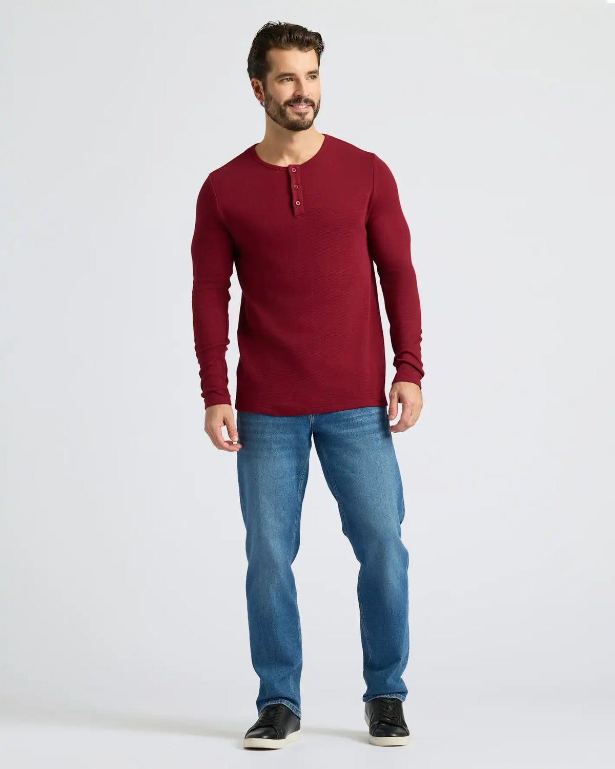Dark Maroon Waffle Long Sleeve Henley