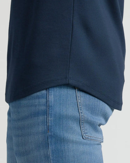 Navy Tall Pima Cotton Blend Curved Hem Crew
