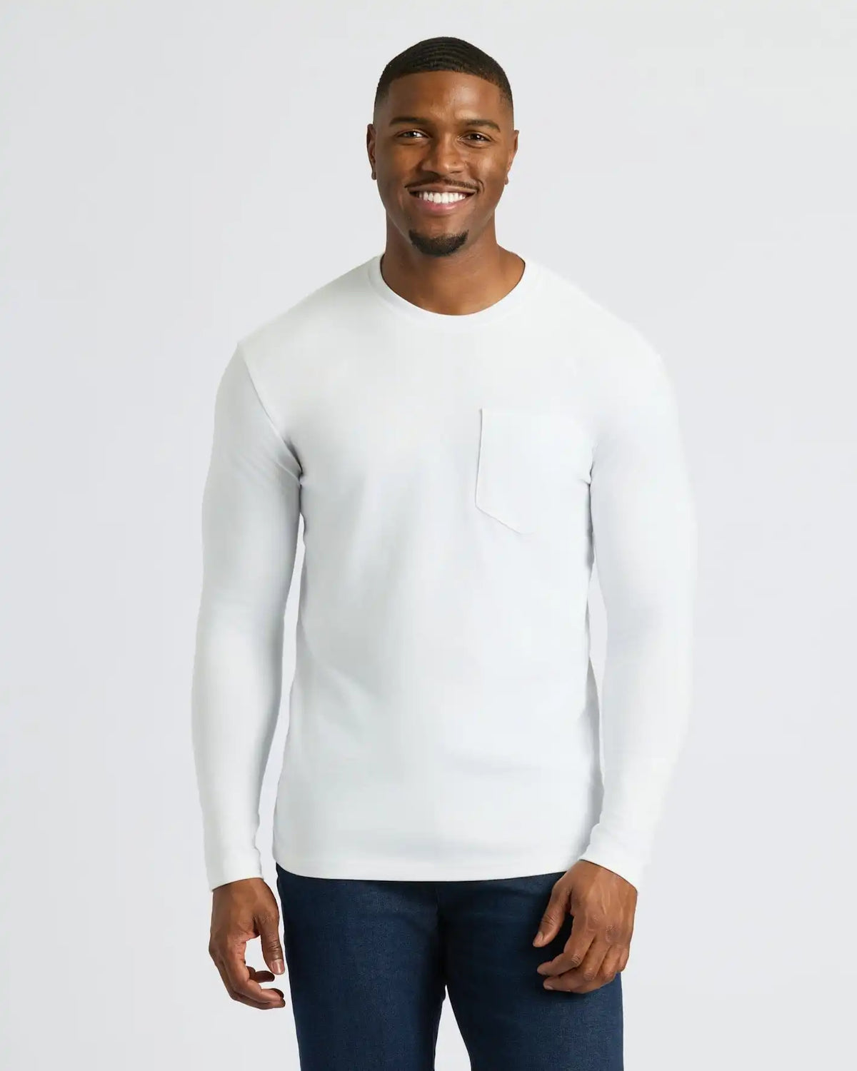 White Tall Heavyweight Long Sleeve Pocket Crew