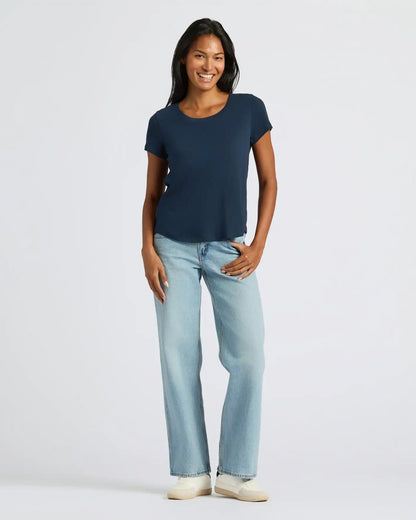 Womens Navy Slub Scoop Neck Tee