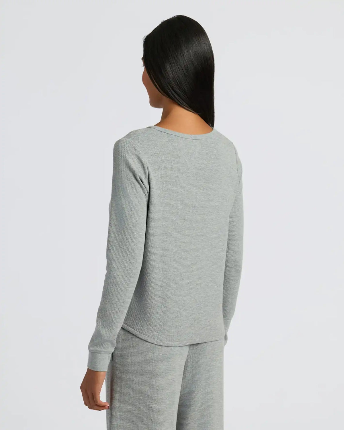 Womens Heather Gray Waffle Long Sleeve Henley & Waffle Leg Pant 2-Pack