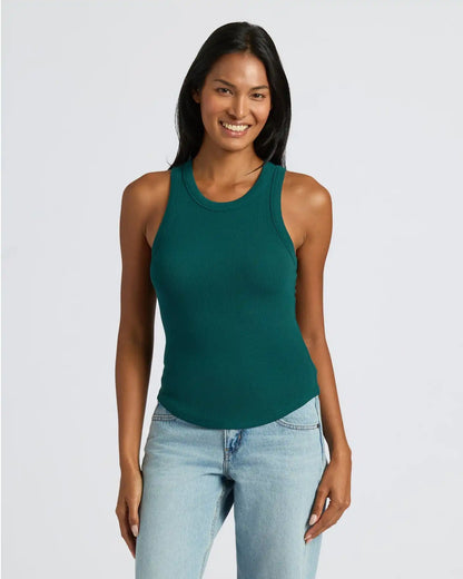 Womens Deep Emerald Ribbed High Neck Tank