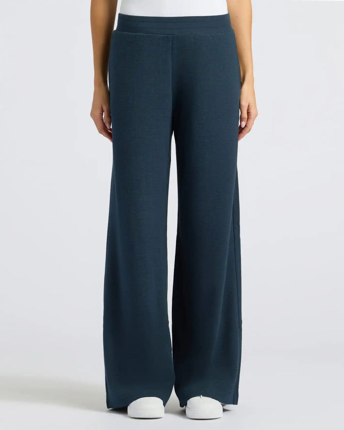 Womens Navy Waffle Wide Leg Pants