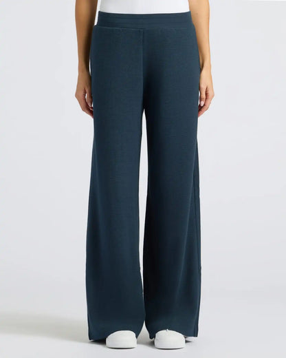 Womens Navy Waffle Wide Leg Pants