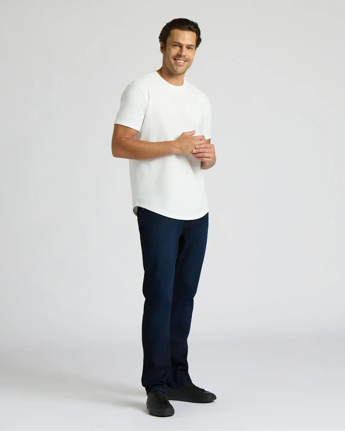 White Heavyweight Curved Hem Crew