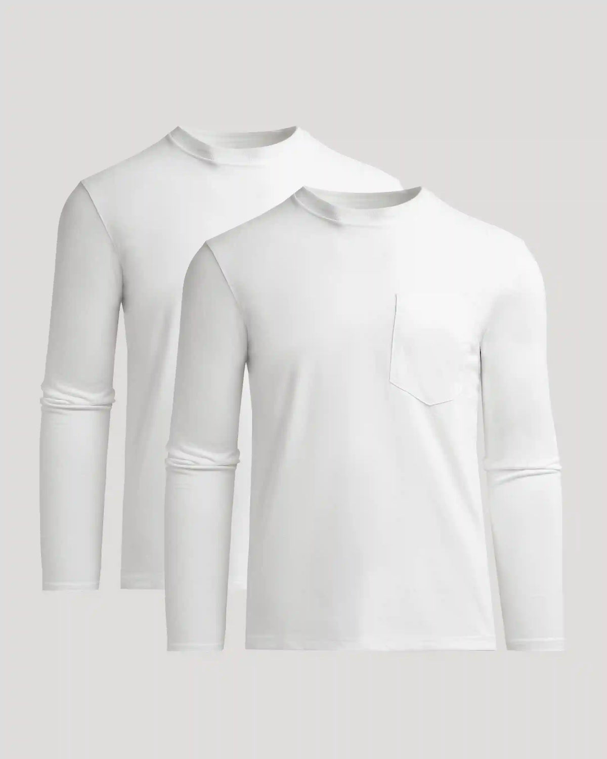 White Heavyweight Long Sleeve Pocket Crew 2-PacK