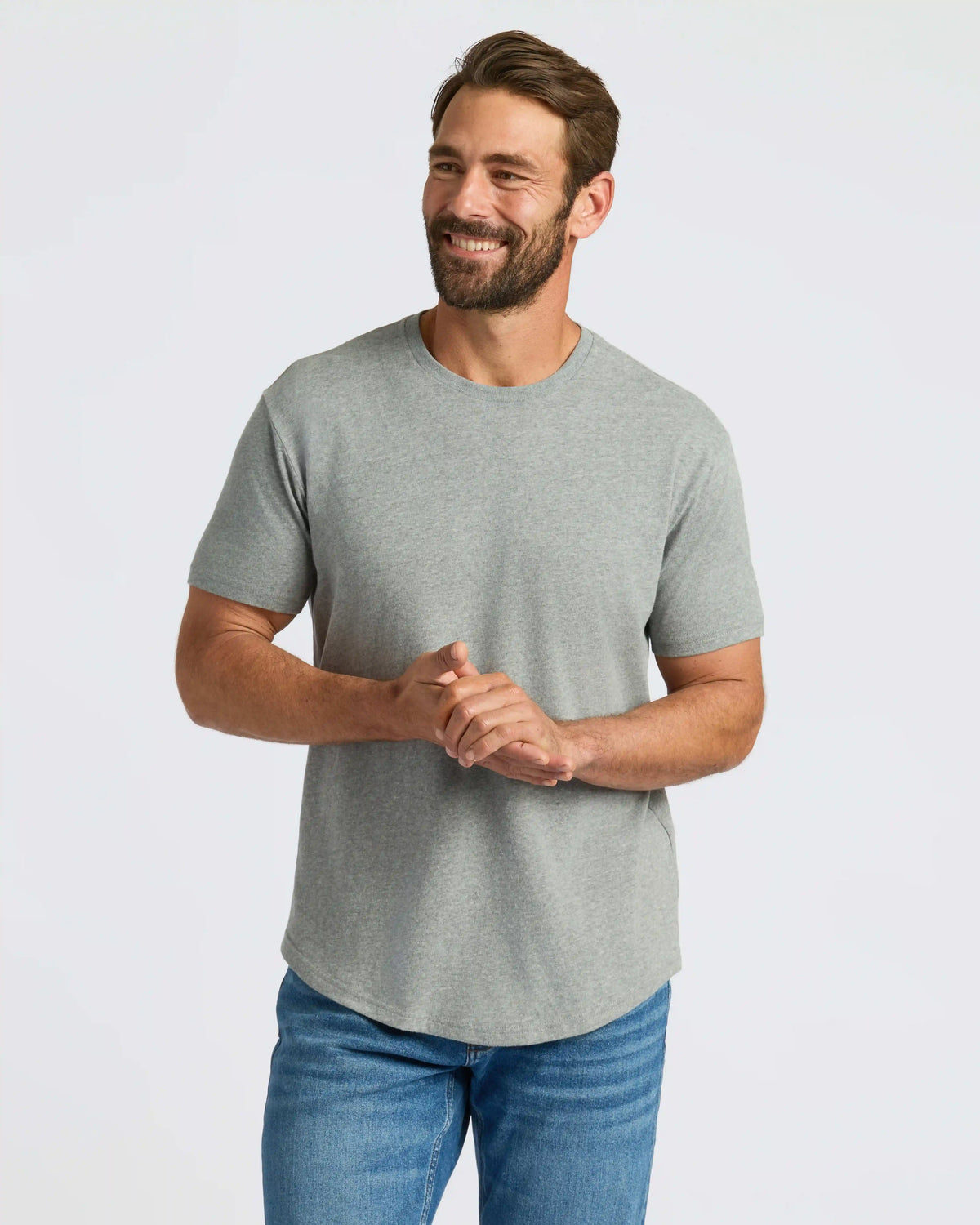 Heather Gray Curved Hem Classic Crew Neck