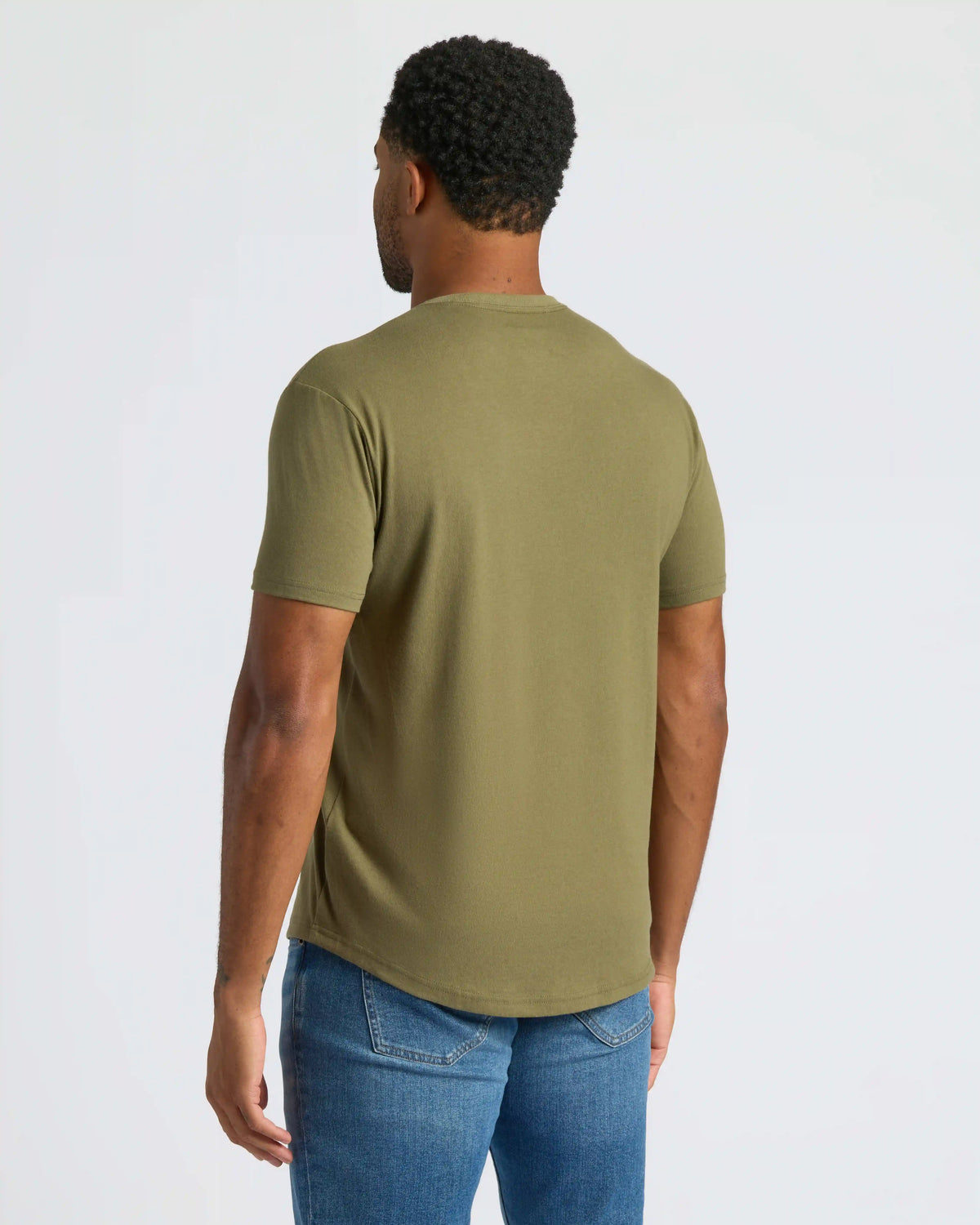 Military Green Curved Hem Classic Crew Neck