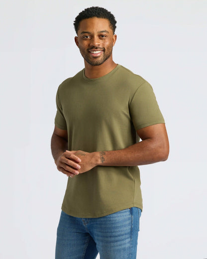 Military Green Curved Hem Classic Crew Neck