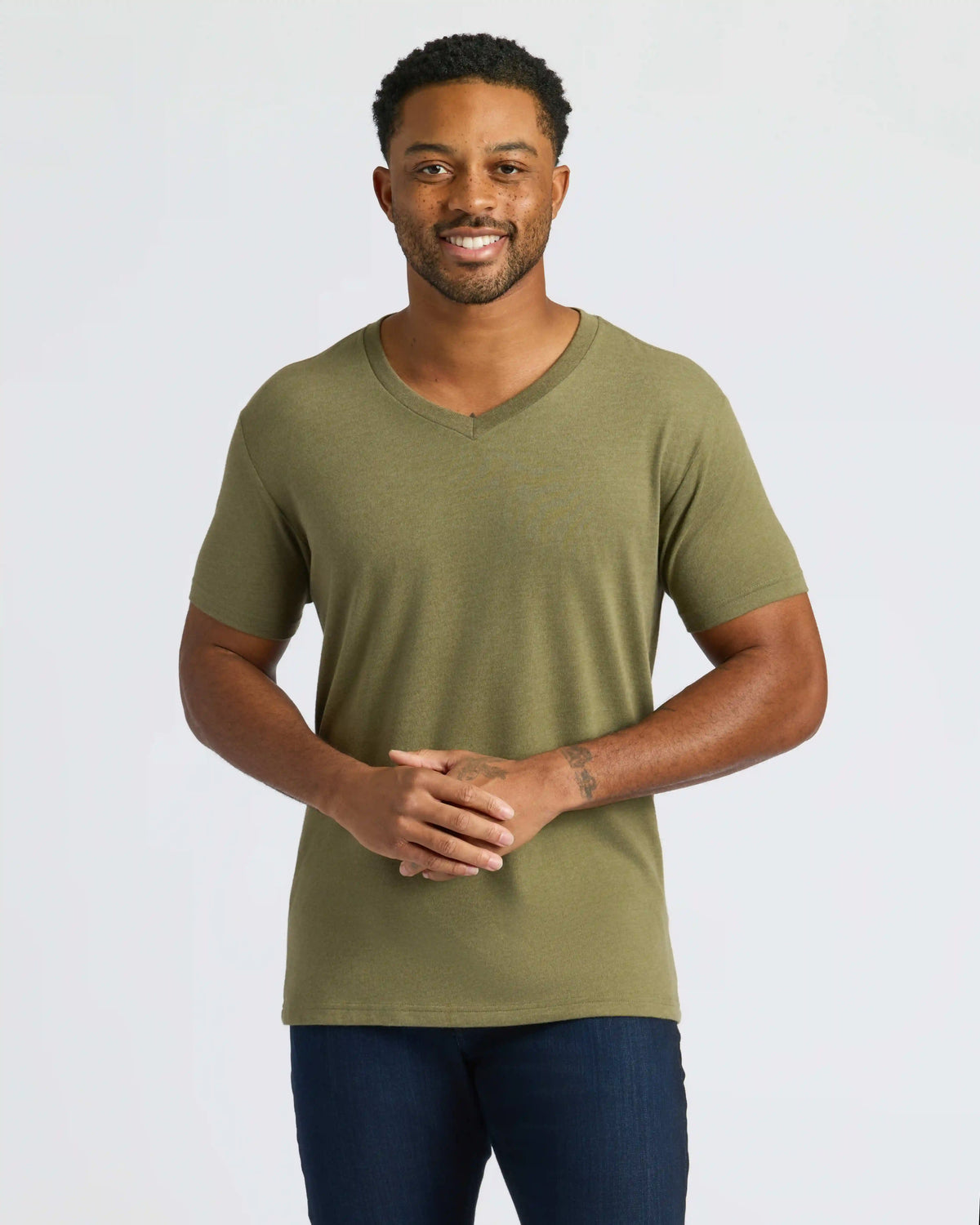 Heather Military Green Classic V-Neck
