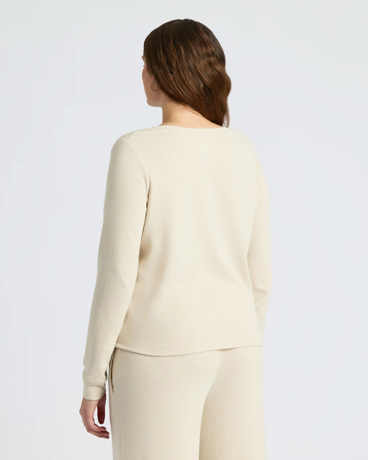 Womens Oatmeal Waffle Long Sleeve Boxy Henley